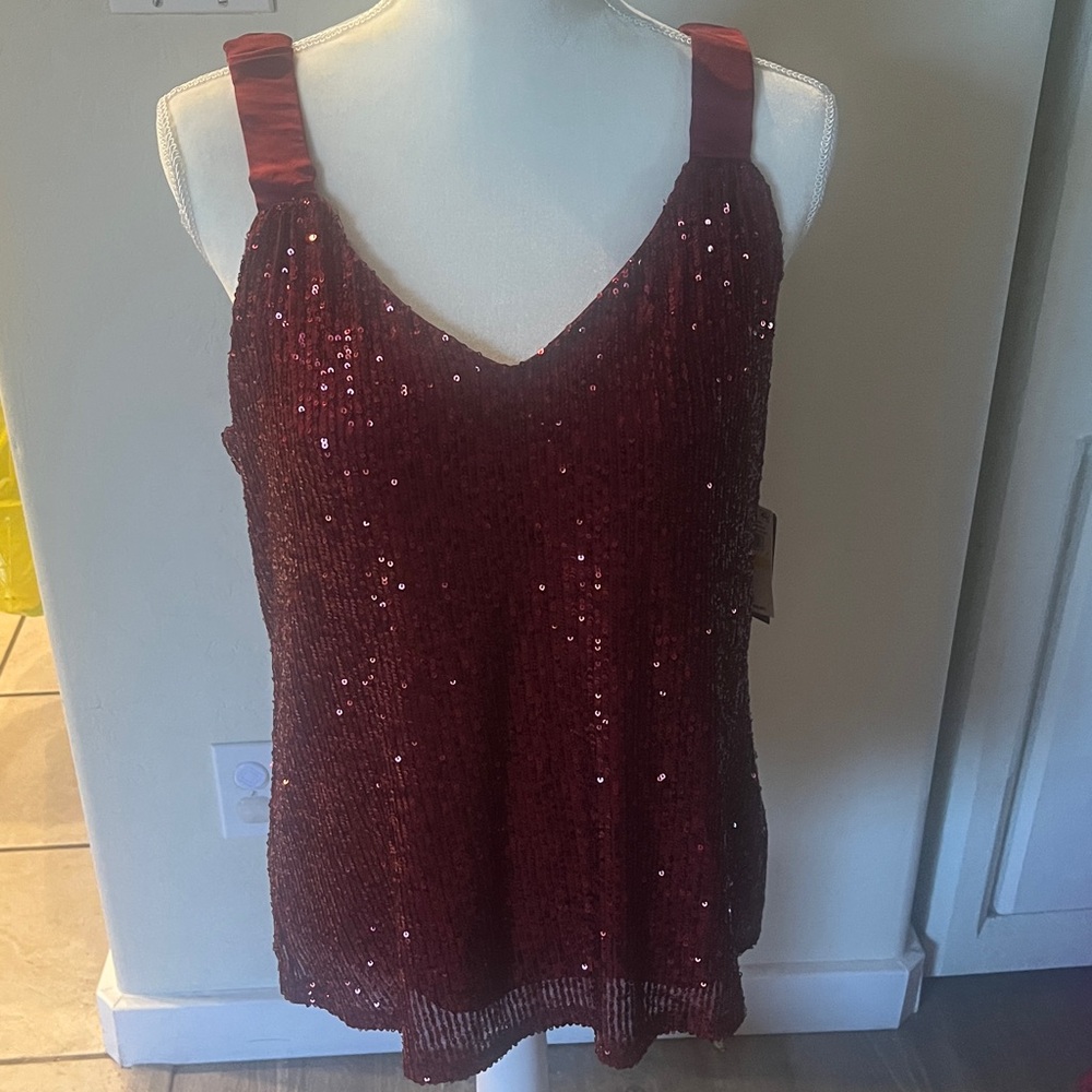 Vince Camuto Dark Wine Sparkle Top NWT